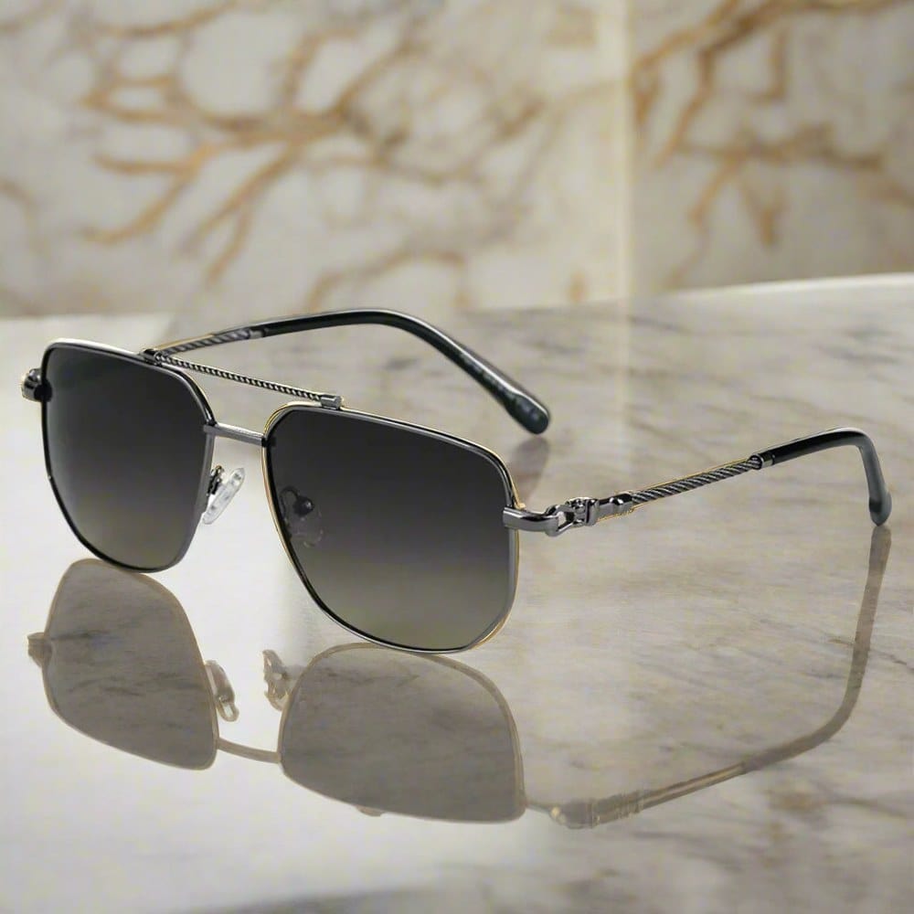 THE MEN THING Sunglasses Gradient Grey Green 2163 ELITE VISION -  Navigator Style - HD Polarised Sunglasses for Men - UV400 Protection, Stainless Steel Frame