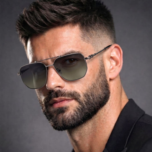 THE MEN THING Sunglasses Gradient Grey Green 2163 ELITE VISION -  Navigator Style - HD Polarised Sunglasses for Men - UV400 Protection, Stainless Steel Frame