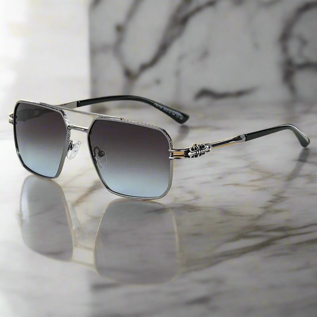 THE MEN THING Sunglasses Gradient Grey with Blue 2164 HERITAGE - Square Aviator  Style - HD Polarised Sunglasses for Men - UV400 Protection, Stainless Steel Frame