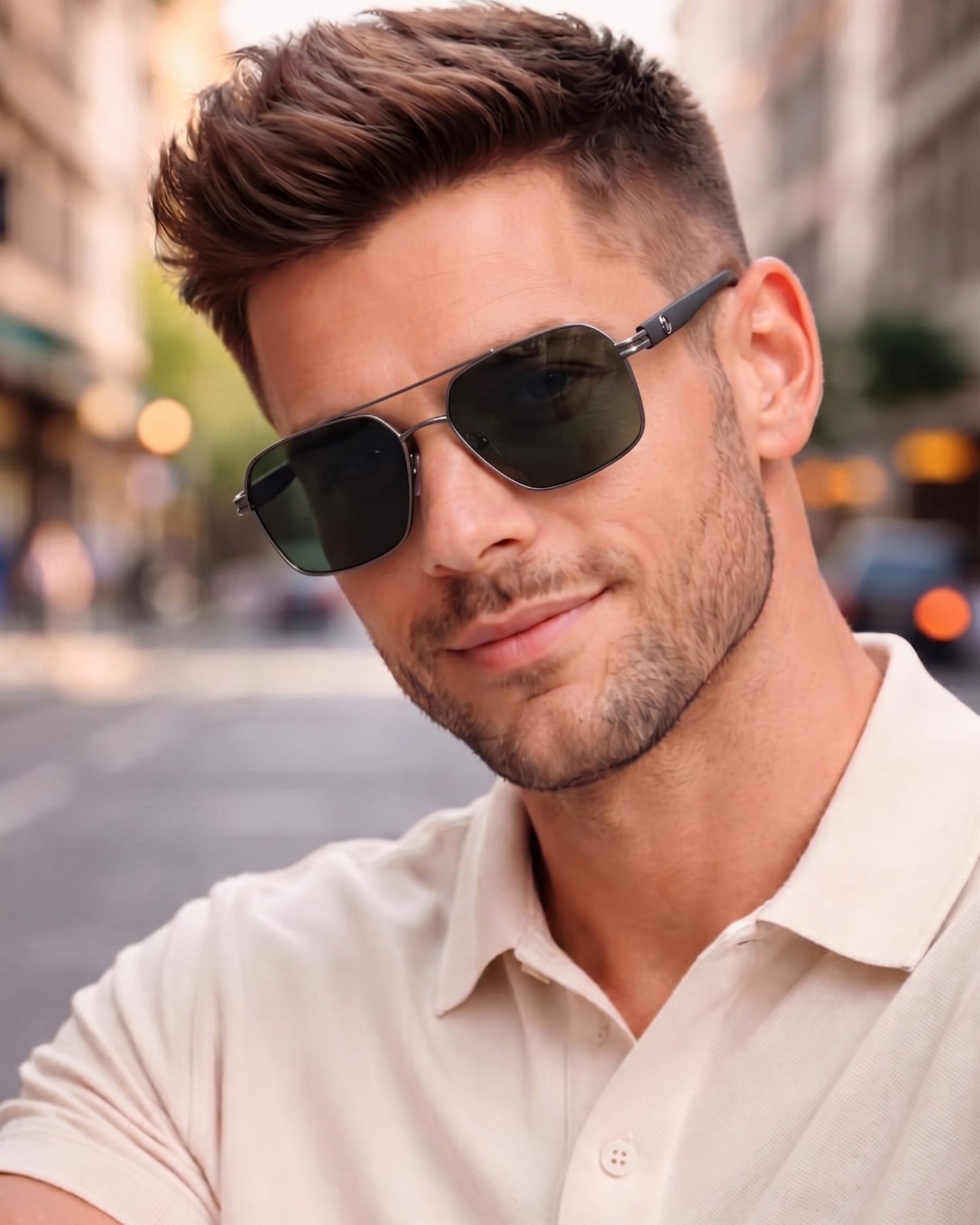 THE MEN THING Sunglasses Green Grey 2172 HEX EDGE -  Geomatric Style - HD Polarised Sunglasses for Men - UV400 Protection, Stainless Steel Frame