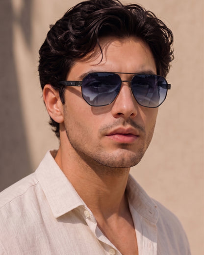 THE MEN THING Sunglasses Grey Black 2105 DARK HEX -  Aviator  Style - HD Polarised Sunglasses for Men - UV400 Protection, Stainless Steel Frame