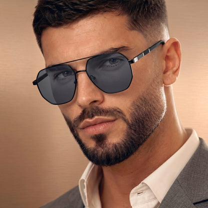 2114 STELLAR ANGLES - Geometric Aviator Style - HD Polarised Sunglasses for Men - UV400 Protection, Stainless Steel Frame — Sunglasses for Men | THE MEN THING