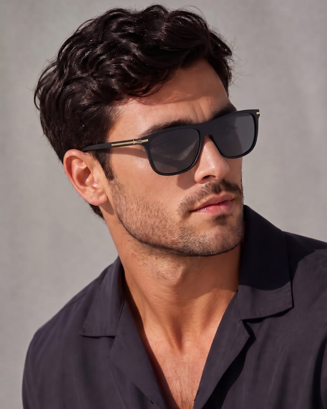 THE MEN THING Sunglasses Grey Black 2161 METRO CLASSIC -  Wayfarer Style - HD Polarised Sunglasses for Men - UV400 Protection, Stainless Steel Frame