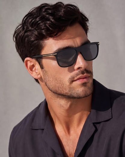 THE MEN THING Sunglasses Grey Black 2161 METRO CLASSIC -  Wayfarer Style - HD Polarised Sunglasses for Men - UV400 Protection, Stainless Steel Frame