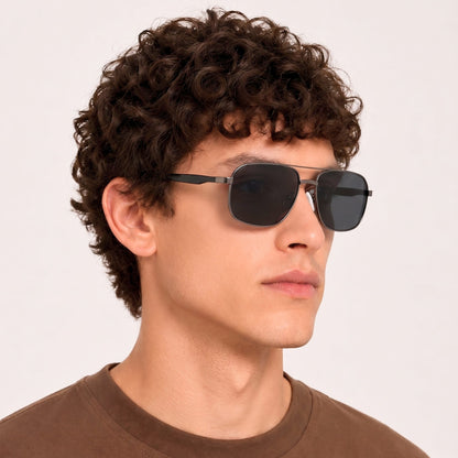 THE MEN THING Sunglasses Grey Gradient 2174 ECLIPSE EDGE -   Square Aviator Style - HD Polarised Sunglasses for Men - UV400 Protection, Stainless Steel Frame