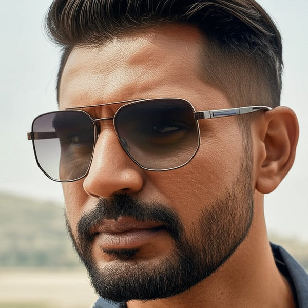 2125 - PRISM NOIR - HD Polarised Sunglasses for Men - UV400 Protection, Stainless Steel Frame - Gun Gradient Blue Grey