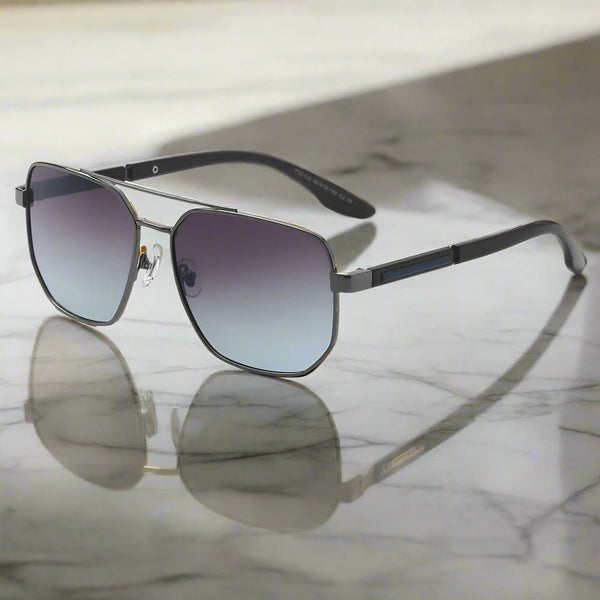 2125 - PRISM NOIR - HD Polarised Sunglasses for Men - UV400 Protection, Stainless Steel Frame - Gun Gradient Blue Grey