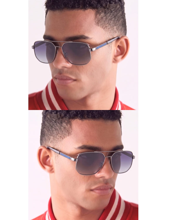 2125 - PRISM NOIR - HD Polarised Sunglasses for Men - UV400 Protection, Stainless Steel Frame - Gun Gradient Blue Grey