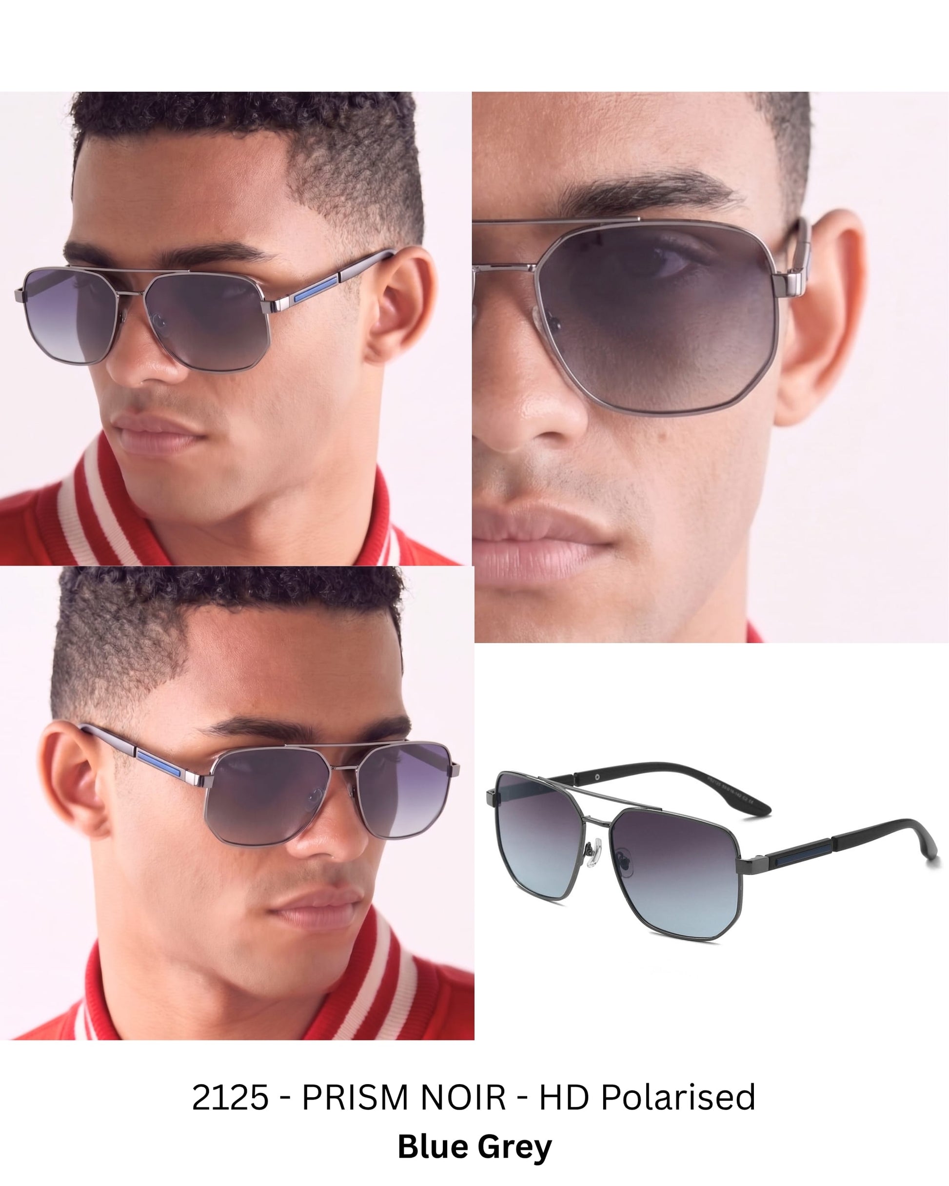THE MEN THING Sunglasses Gun Gradient Blue Grey 2125 - PRISM NOIR - HD Polarised Sunglasses for Men - UV400 Protection, Stainless Steel Frame - Gun Gradient Blue Grey
