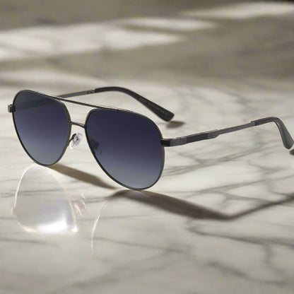 THE MEN THING Sunglasses Gun Gray Gradual Grey 2107 SOLAR CREST - Aviator Style - HD Polarised Sunglasses for Men - UV400 Protection, Stainless Steel Frame