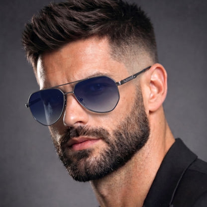 THE MEN THING Sunglasses Gun Gray Gradual Grey 2107 SOLAR CREST - Aviator Style - HD Polarised Sunglasses for Men - UV400 Protection, Stainless Steel Frame