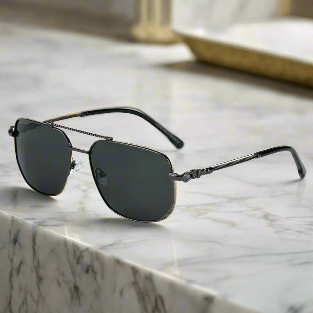 THE MEN THING Sunglasses Gun Grey 2163 ELITE VISION -  Navigator Style - HD Polarised Sunglasses for Men - UV400 Protection, Stainless Steel Frame