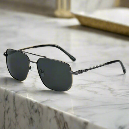 THE MEN THING Sunglasses Gun Grey 2163 ELITE VISION -  Navigator Style - HD Polarised Sunglasses for Men - UV400 Protection, Stainless Steel Frame