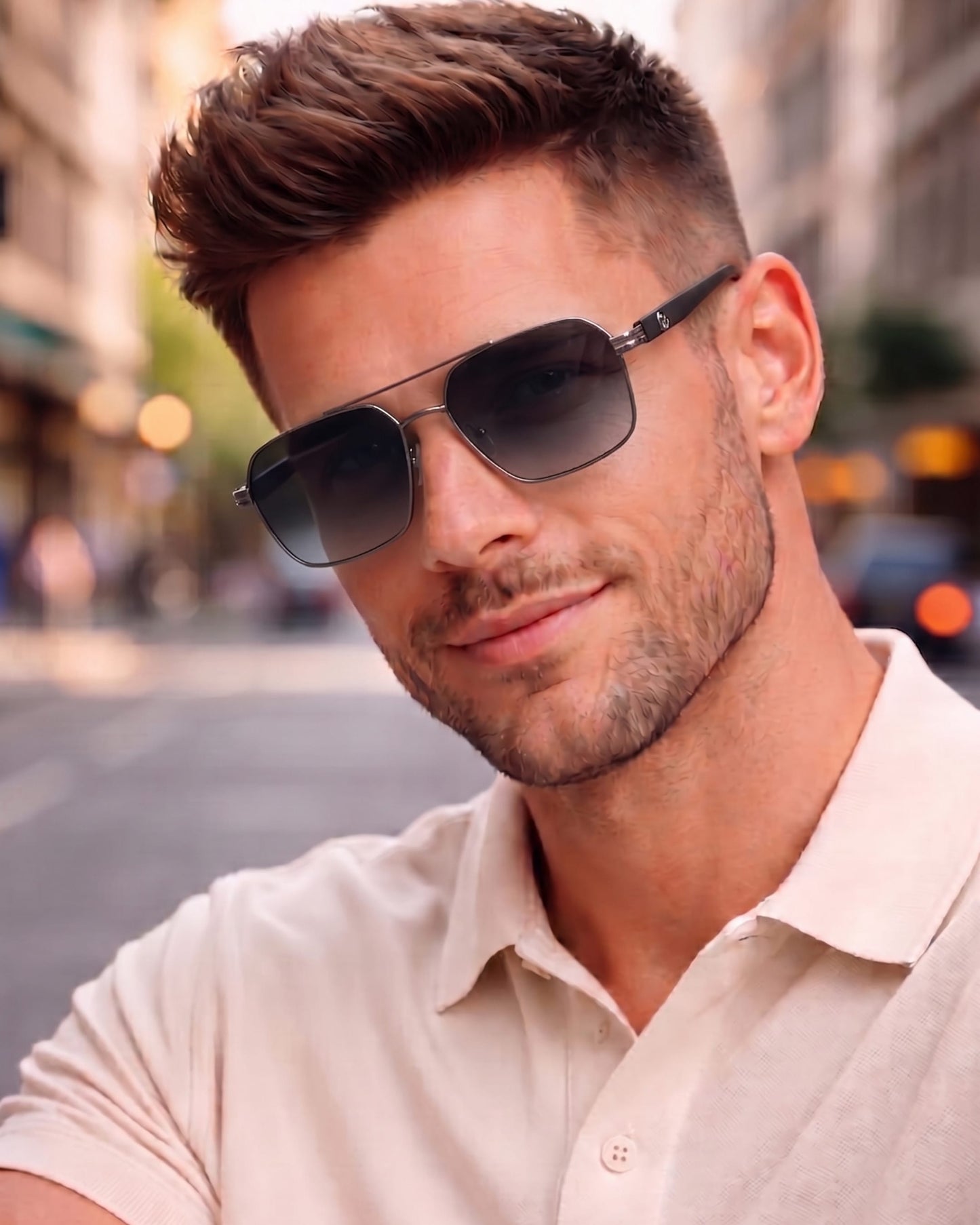 THE MEN THING Sunglasses Gun Grey 2172 HEX EDGE -  Geomatric Style - HD Polarised Sunglasses for Men - UV400 Protection, Stainless Steel Frame