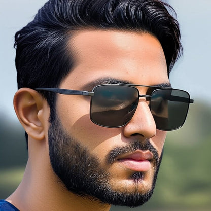 THE MEN THING Sunglasses J3293 - GLACIER LUXE - HD Polarised Sunglasses for Men - UV400 Protection, Stainless Steel Frame - Black Lenses