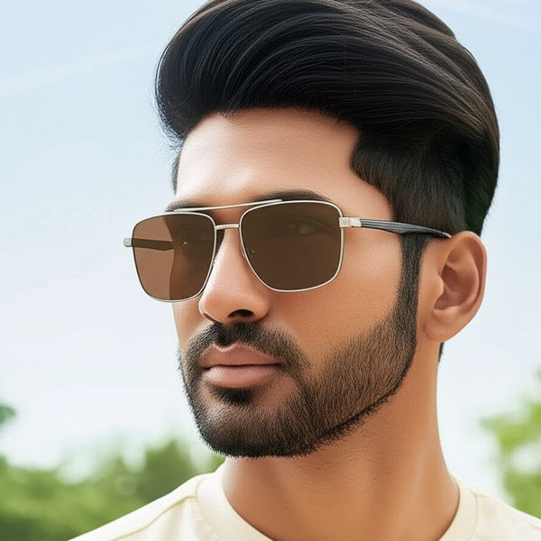 J3293 - GLACIER LUXE - HD Polarised Sunglasses for Men - UV400 Protection, Stainless Steel Frame - Tea Lenses