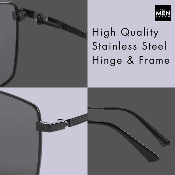 J3298 - OBSIDIAN LUXE - HD Polarised Sunglasses for Men - UV400 Protection, Stainless Steel Frame - Black Grey Lenses