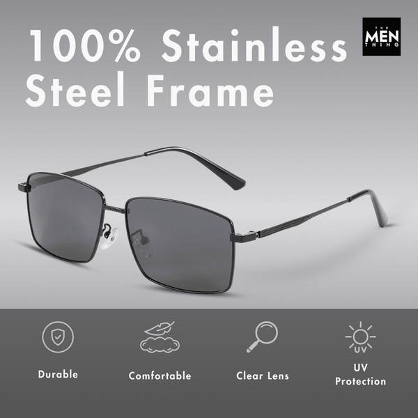 J3298 - OBSIDIAN LUXE - HD Polarised Sunglasses for Men - UV400 Protection, Stainless Steel Frame - Black Grey Lenses