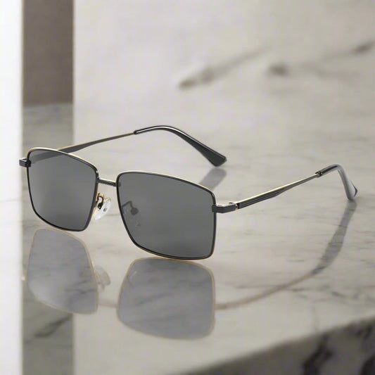 THE MEN THING Sunglasses J3298 - OBSIDIAN LUXE - HD Polarised Sunglasses for Men - UV400 Protection, Stainless Steel Frame - Black Grey Lenses