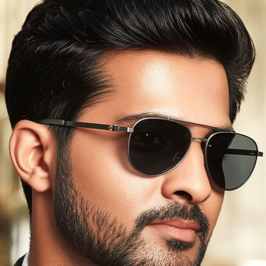 THE MEN THING Sunglasses J3332 - MYSTIC ARC - HD Polarised Sunglasses for Men - UV400 Protection, Stainless Steel Frame - Black Lens