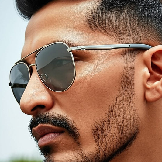 THE MEN THING Sunglasses J3332 - MYSTIC ARC - HD Polarised Sunglasses for Men - UV400 Protection, Stainless Steel Frame - Gradient Black Lens