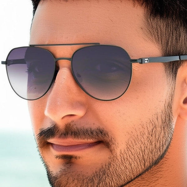 J3332 - MYSTIC ARC - HD Polarised Sunglasses for Men - UV400 Protection, Stainless Steel Frame - Gradient Grey Lens