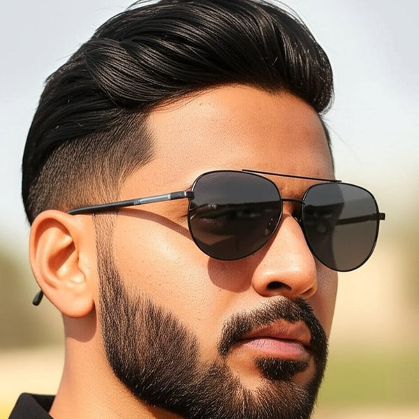 J3335 - SUNLIT ELEGANCE - HD Polarised Sunglasses for Men - UV400 Protection, Stainless Steel Frame - Black Frame with Black Lens