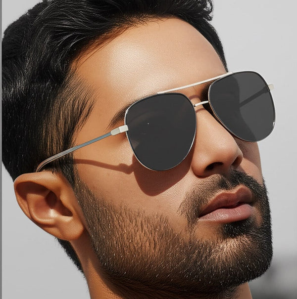 J3335 - SUNLIT ELEGANCE - HD Polarised Sunglasses for Men - UV400 Protection, Stainless Steel Frame - Black-Gold Frame with Black Lens