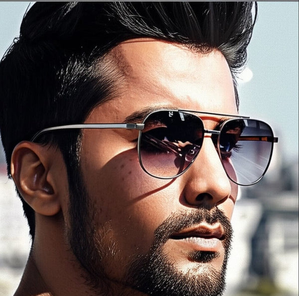 J3335 - SUNLIT ELEGANCE - HD Polarised Sunglasses for Men - UV400 Protection, Stainless Steel Frame - Gunmetal Frame with Gradient Lens