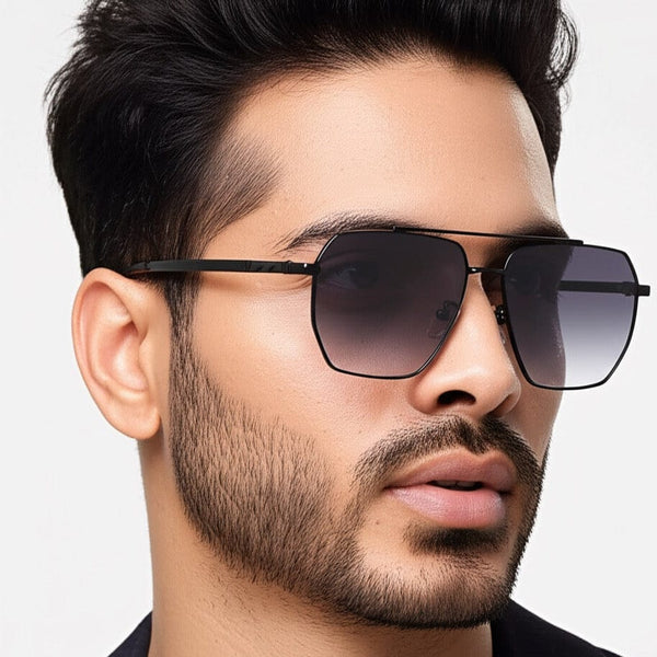 J3337- SPECTRA NOIR- HD Polarised Sunglasses for Men - UV400 Protection, Stainless Steel Frame - Black Frame with Gradient Grey Lens