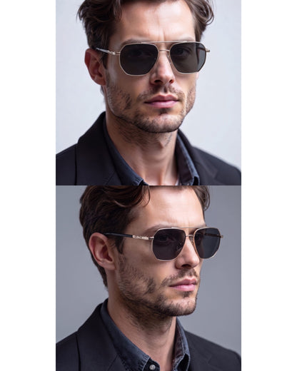 THE MEN THING Sunglasses J3337- SPECTRA NOIR- HD Polarised Sunglasses for Men - UV400 Protection, Stainless Steel Frame - Light Gold Frame with Black Lens