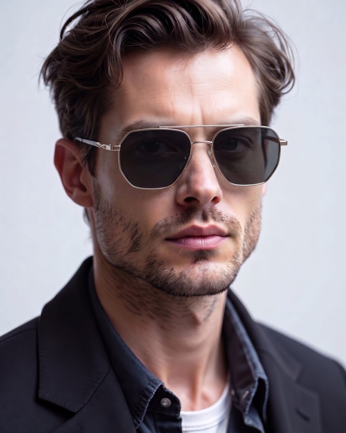 THE MEN THING Sunglasses J3337- SPECTRA NOIR- HD Polarised Sunglasses for Men - UV400 Protection, Stainless Steel Frame - Light Gold Frame with Black Lens