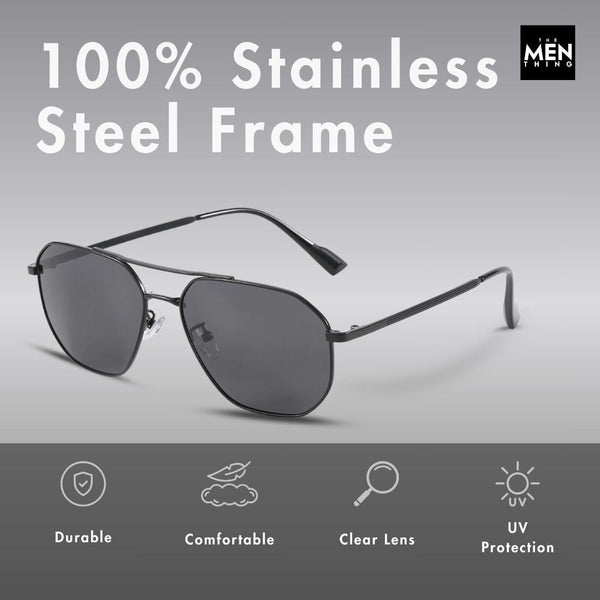 J3347 - AMBER LUXE - HD Polarised Sunglasses for Men - UV400 Protection, Stainless Steel Frame - Gold Frame with Gradient Brown Lens