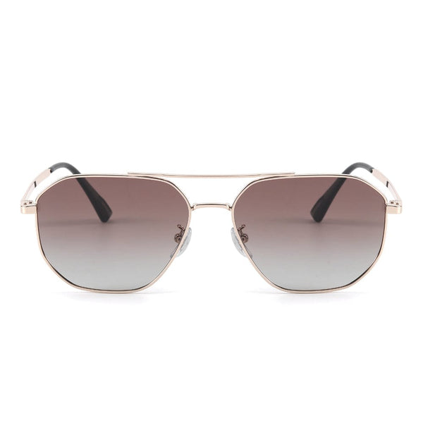 J3347 - AMBER LUXE - HD Polarised Sunglasses for Men - UV400 Protection, Stainless Steel Frame - Gold Frame with Gradient Brown Lens