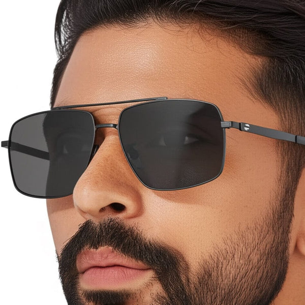 J3348 - VORTEX SHADE - HD Polarised Sunglasses for Men - UV400 Protection, Stainless Steel Frame - Black Frame with Black Lens