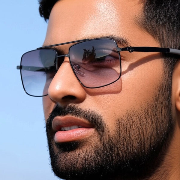 J3348 - VORTEX SHADE - HD Polarised Sunglasses for Men - UV400 Protection, Stainless Steel Frame - Black Frame with Gradient Lens