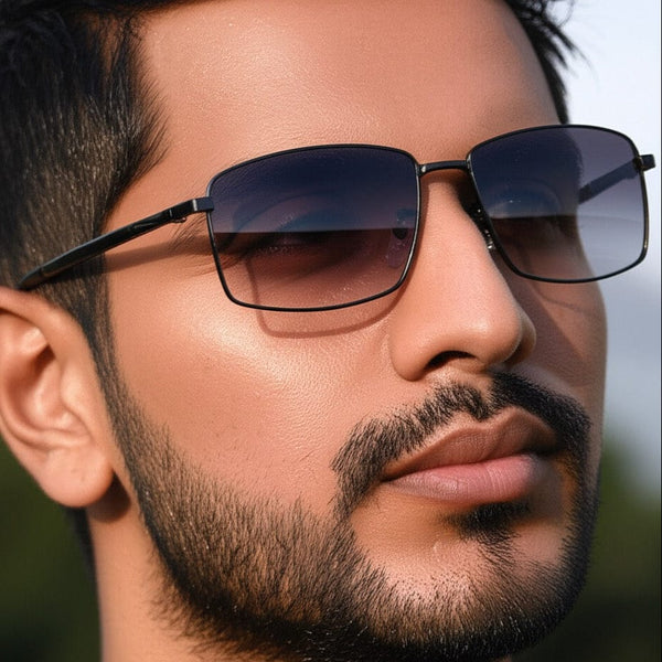 J3351 - MISTY NOIR - HD Polarised Sunglasses for Men - UV400 Protection, Stainless Steel Frame - Black Frame with Gradient Lens