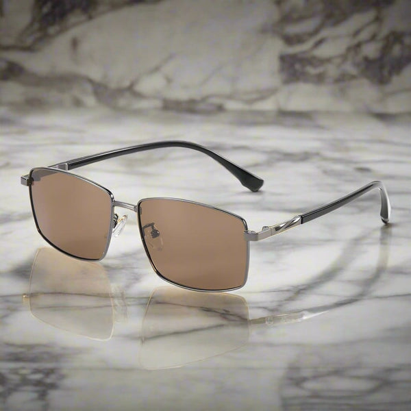 J3351 - MISTY NOIR - HD Polarised Sunglasses for Men - UV400 Protection, Stainless Steel Frame - Gunmetal Frame with Brown Lens