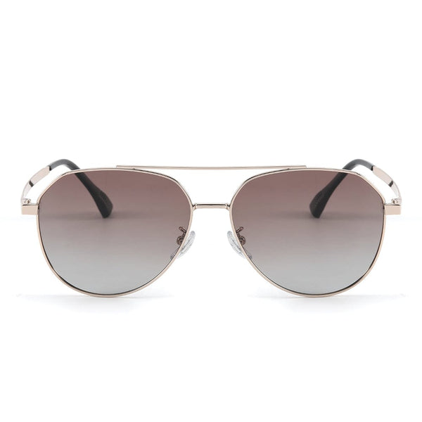 J3352 - AETHER VISION - HD Polarised Sunglasses for Men - UV400 Protection, Stainless Steel Frame - Gold Frame with Gradient Tea Lens