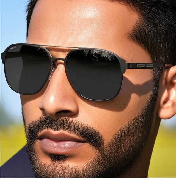 J3362 -JETSETTER VISION - HD Polarised Sunglasses for Men - UV400 Protection, Stainless Steel Frame - Black Frame with Black Lens