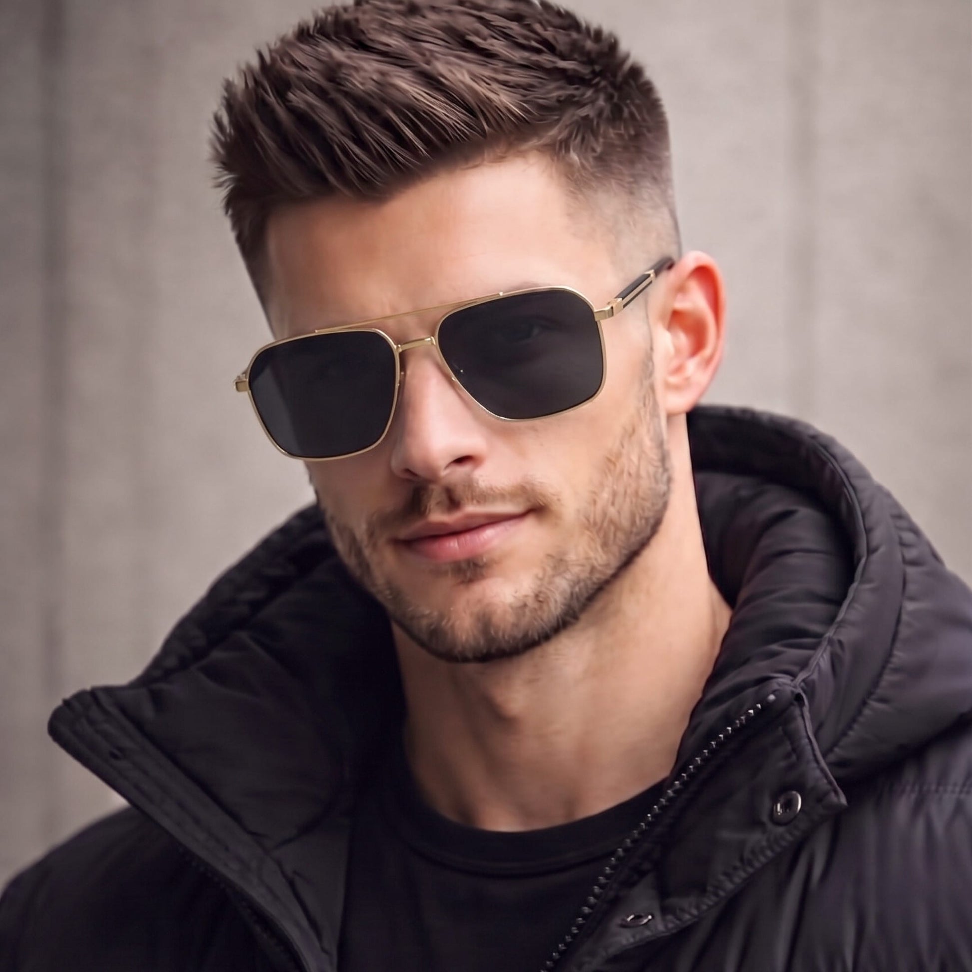 THE MEN THING Sunglasses Matt Black 2124 BOLD HORIZON -  Rectangular Aviator  Style - HD Polarised Sunglasses for Men - UV400 Protection, Stainless Steel Frame