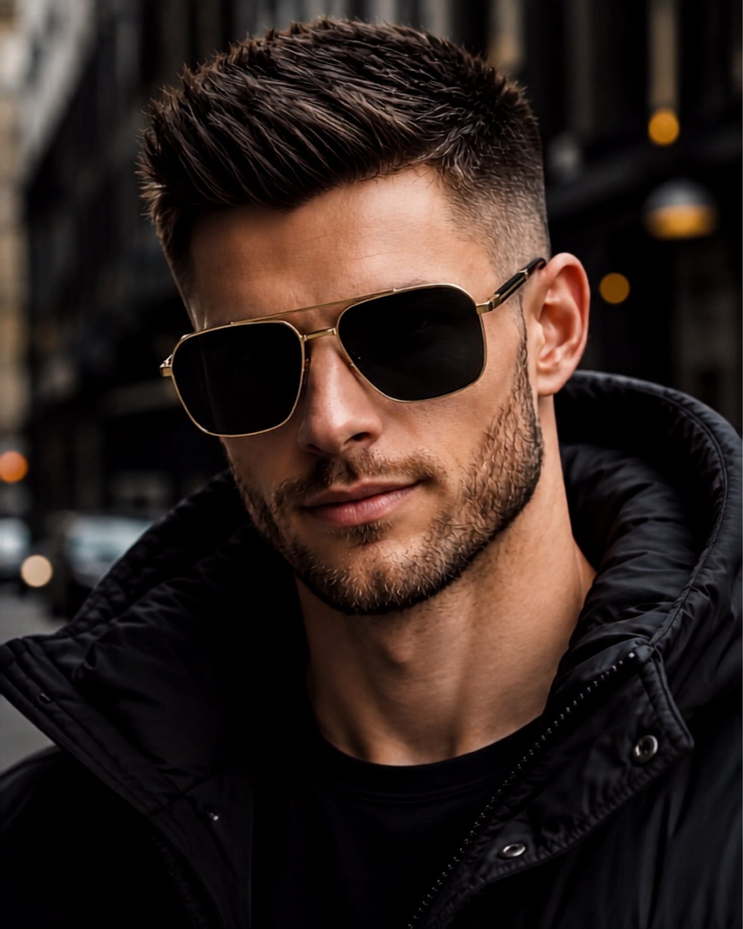 THE MEN THING Sunglasses Matt Black 2124 BOLD HORIZON -  Rectangular Aviator  Style - HD Polarised Sunglasses for Men - UV400 Protection, Stainless Steel Frame