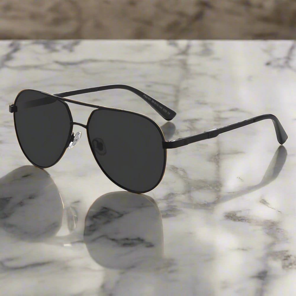 THE MEN THING Sunglasses Matt Black Grey 2107 SOLAR CREST - Aviator Style - HD Polarised Sunglasses for Men - UV400 Protection, Stainless Steel Frame