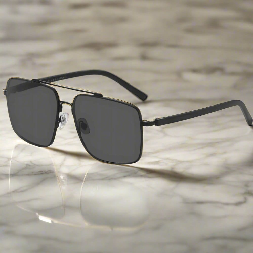 THE MEN THING Sunglasses Matte Black 2121 SKYLINE LUXE -  Classic Square Aviator Style - HD Polarised Sunglasses for Men - UV400 Protection, Stainless Steel Frame