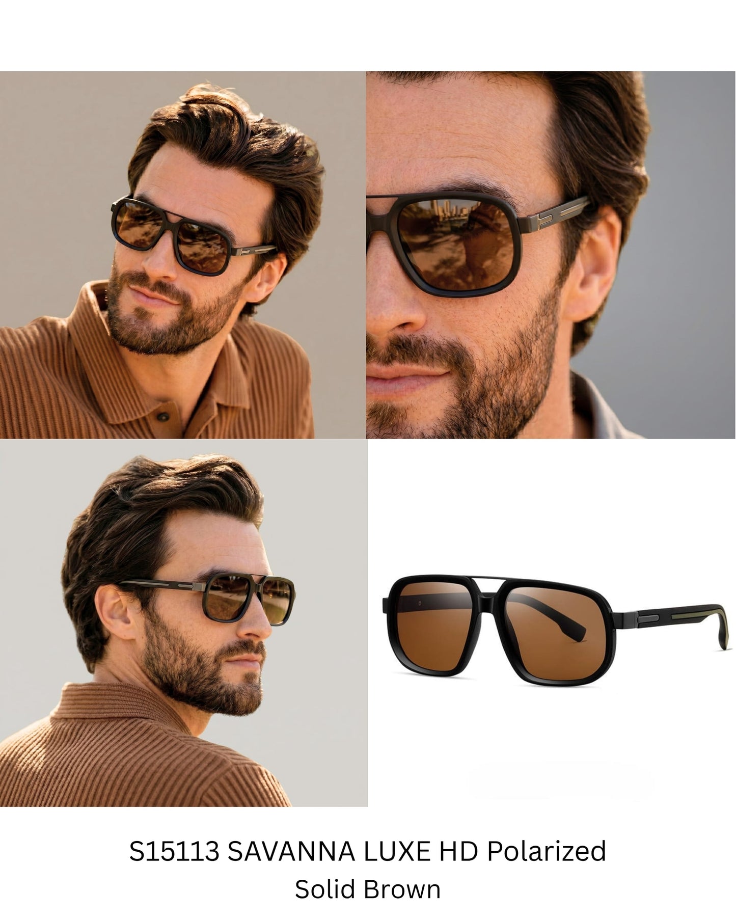 THE MEN THING Sunglasses S15113 SAVANNA LUXE HD Polarized Sunglasses for Men - UV400 Protection, Stainless Steel Frame