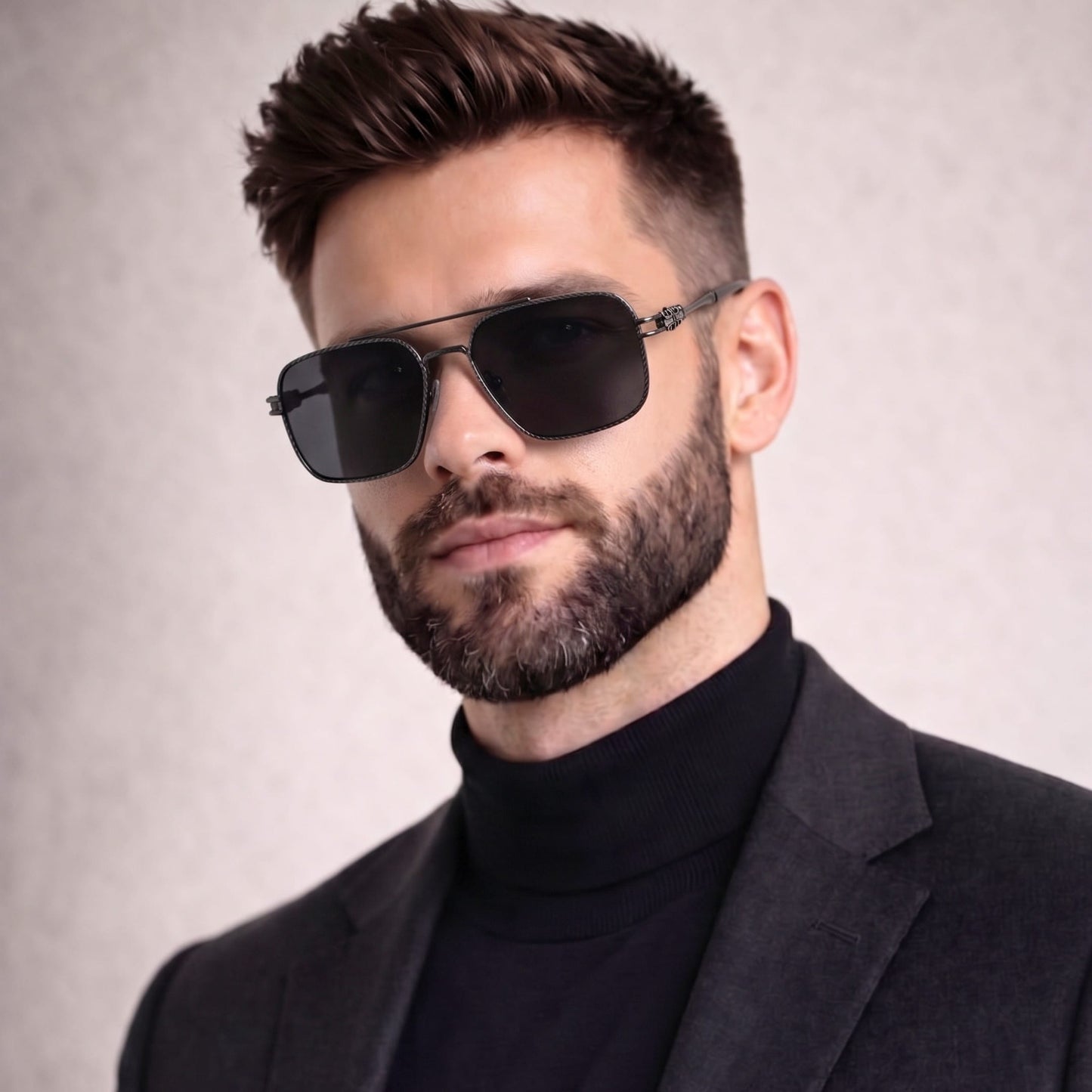 THE MEN THING Sunglasses Solid Black 2164 HERITAGE - Square Aviator  Style - HD Polarised Sunglasses for Men - UV400 Protection, Stainless Steel Frame