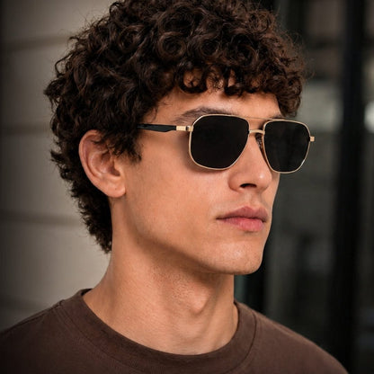THE MEN THING Sunglasses Solid Black 2174 ECLIPSE EDGE -   Square Aviator Style - HD Polarised Sunglasses for Men - UV400 Protection, Stainless Steel Frame