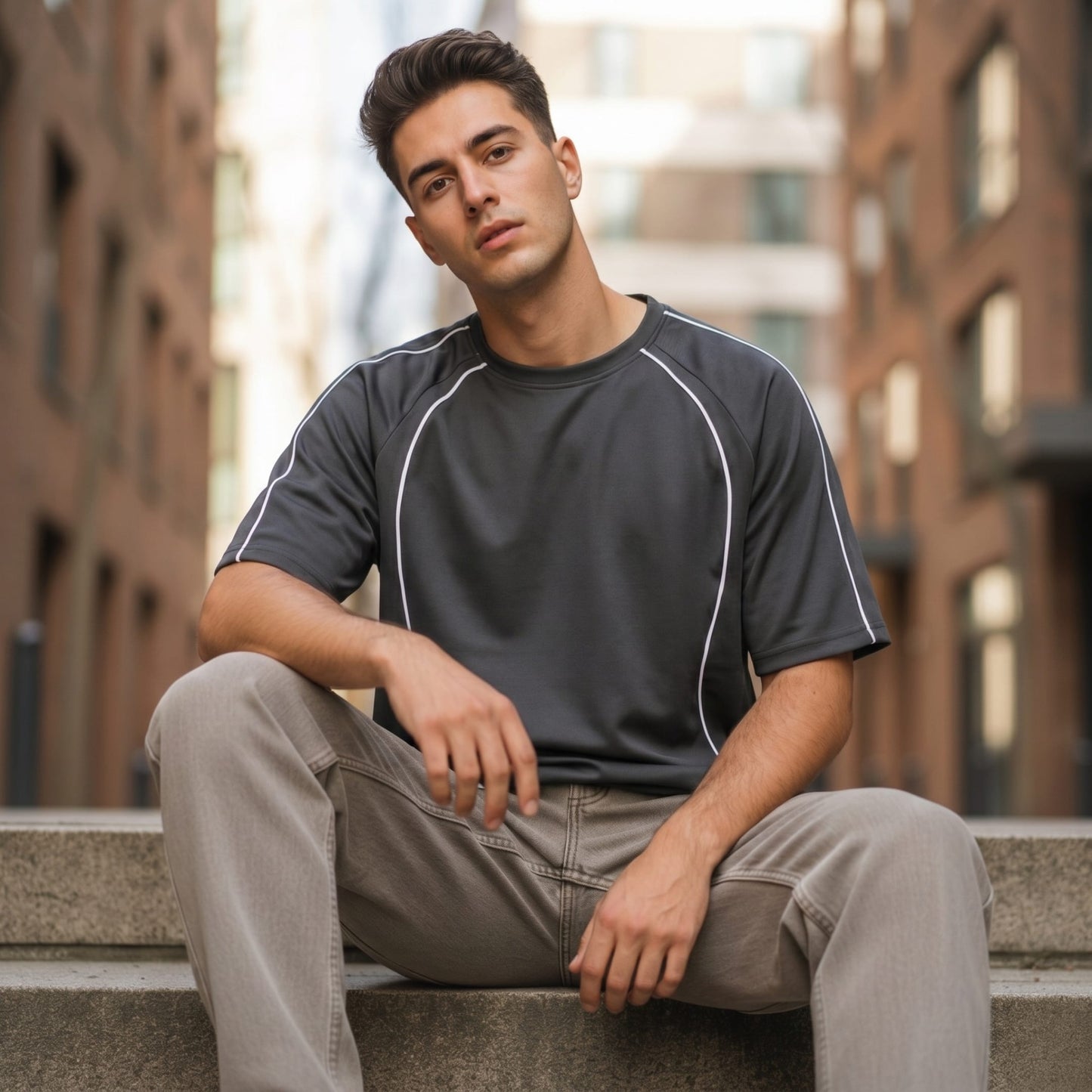 THE MEN THING T-Shirt CONTOUR TRACE Oversized T-Shirt – Black