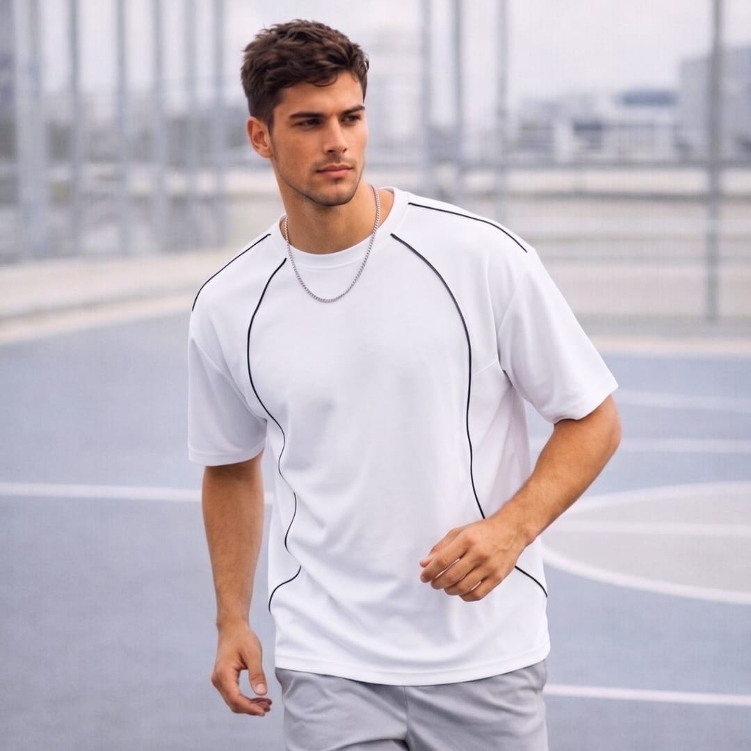 THE MEN THING T-Shirt CONTOUR TRACE Oversized T-Shirt – White