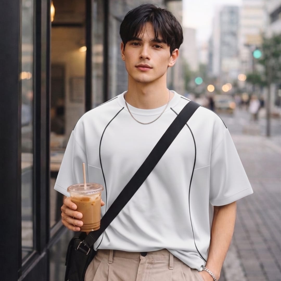 THE MEN THING T-Shirt CONTOUR TRACE Oversized T-Shirt – White